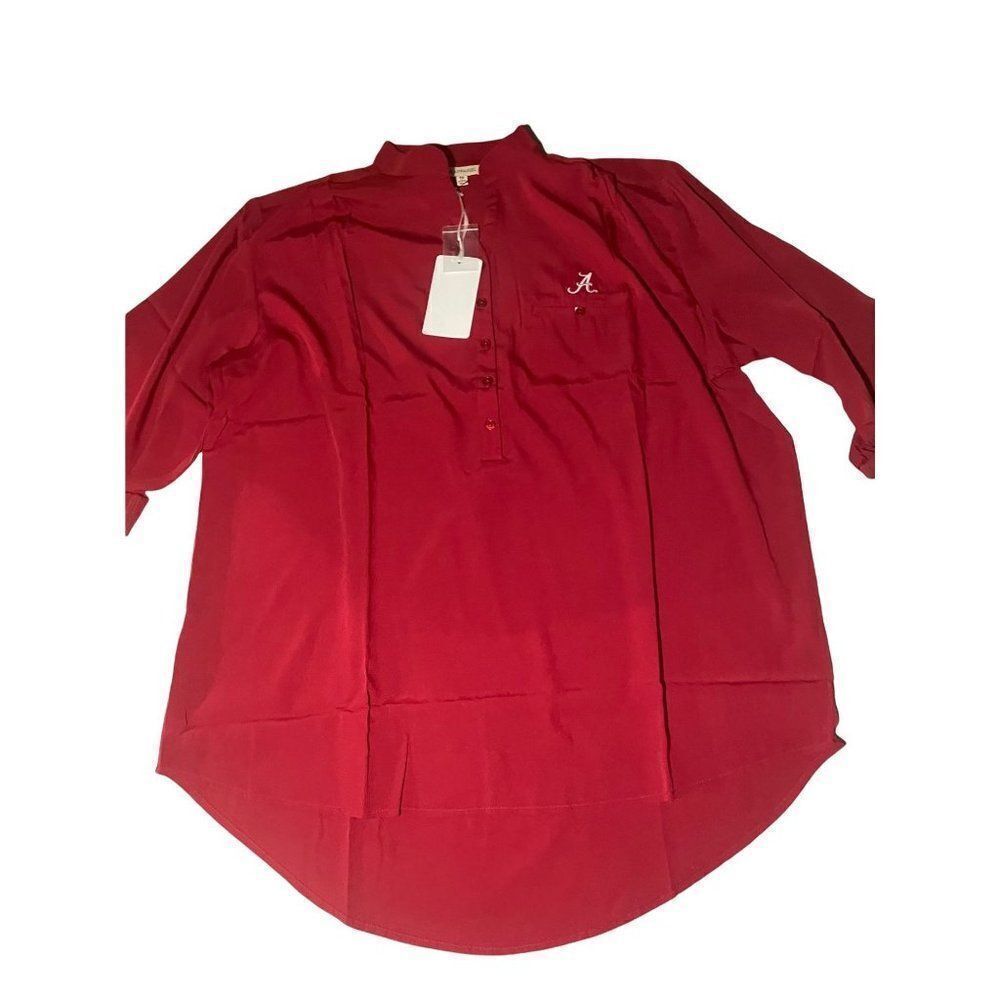 UG Apparel Womens Red Half Cuffed Sleeve Collared Button Up Blouse Top Size 1X